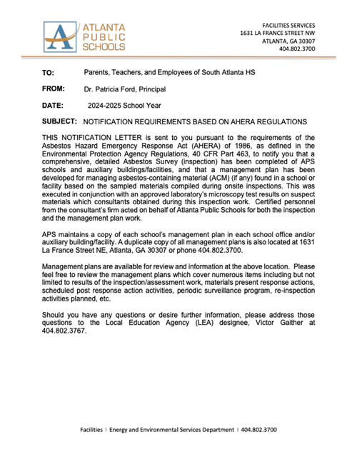 Notification Requirements Based on AHERA Regulations